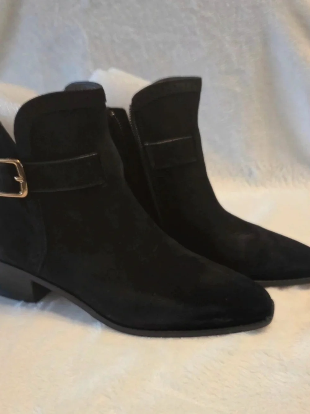 Cole Haan Norella Black Suede Buckle Ankle Boots Size 6.5 NIB